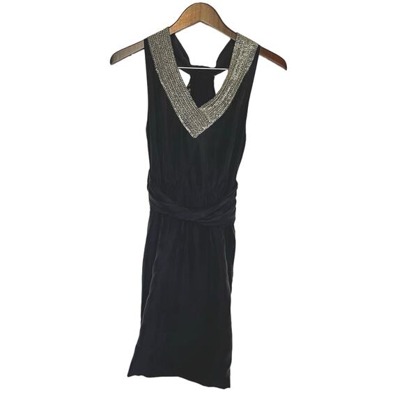 Theory Black Silk Semi Formal Dress Size 0 Beaded Neckline New‎ Year's Eve - Picture 1 of 10